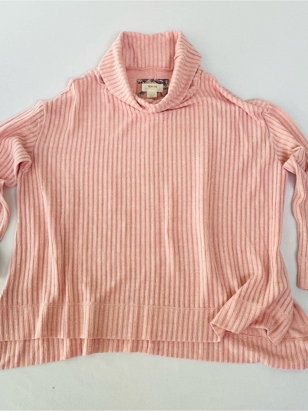 Maeve Anthropologie Pink Ribbed Knit Cowl Neck Lightweight Sweater Pullover Top